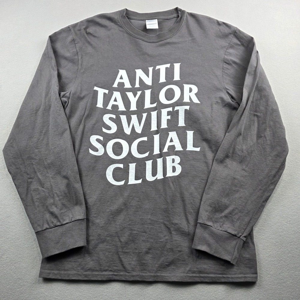 Port‎ & Company Anti Taylor Swift Social Club Gray Long Sleeve Shirt Mens Medium